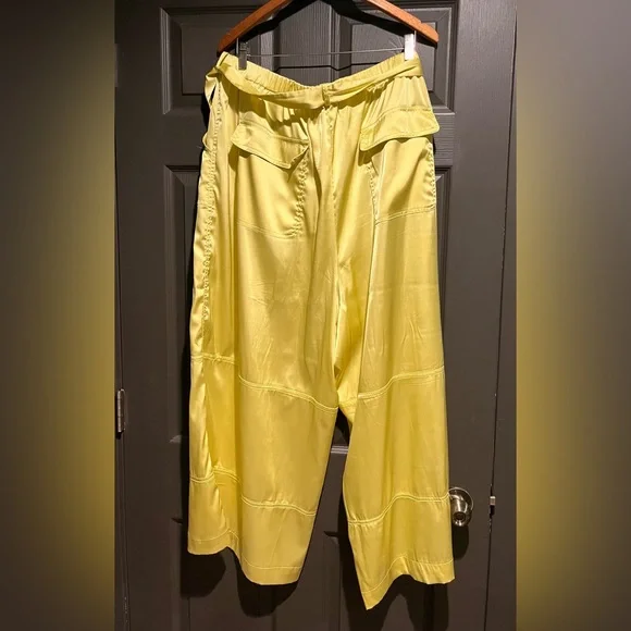 Hutch Anthropologie Satin Utility Pants - Chartreuse - PLUS 3X - HEMMED - Picture 7 of 16